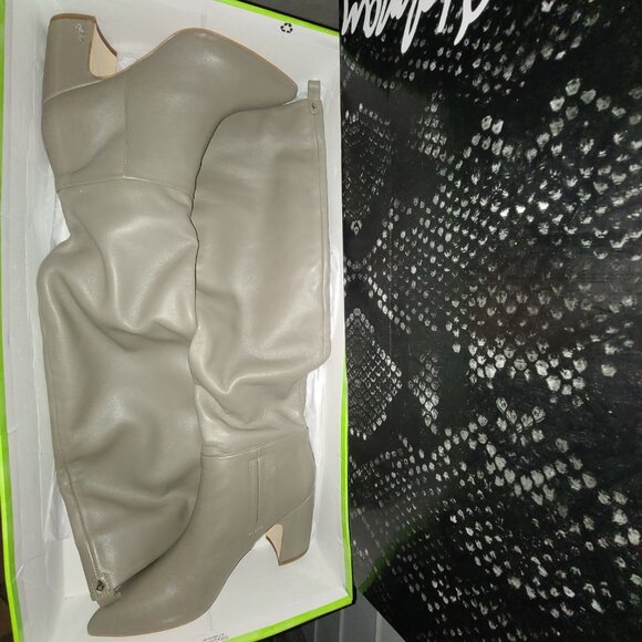 New SAM EDELMAN 7 6.5 Hutton Taupe Grey Leather Over-the-knee OTK Boot - Picture 2 of 5
